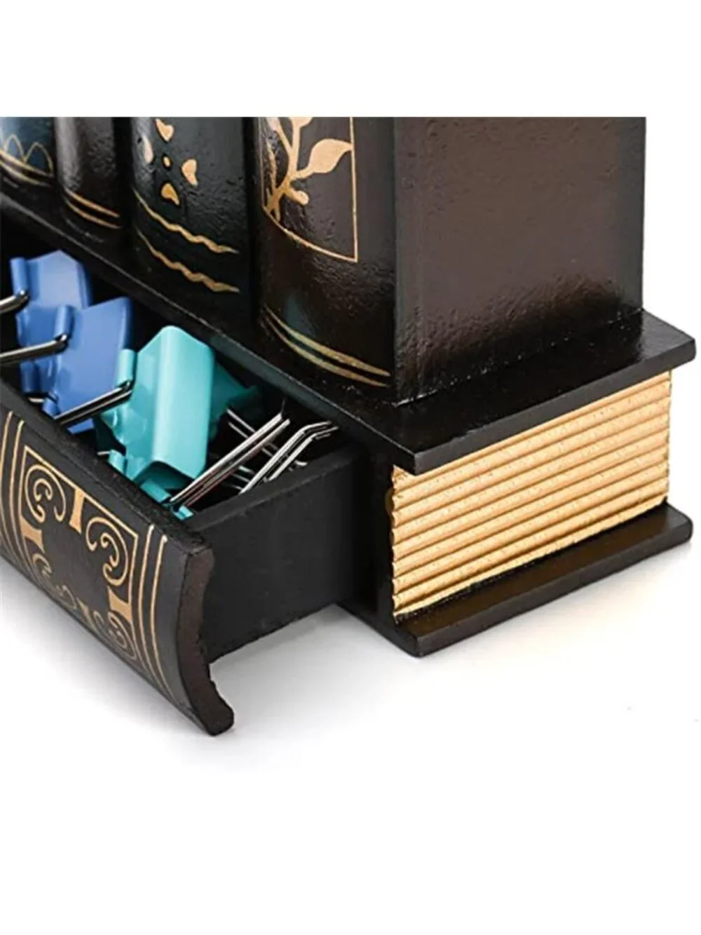 Decorative Pen Holder with Storage Drawer, Wooden Pencil Holder